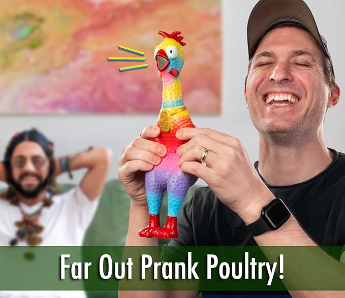 Animolds Squeeze Me Rubber Chicken Toy | Screaming Squeaky Chicken for Kids & Dogs | Novelty Prank Gag Gift (2 Pack)