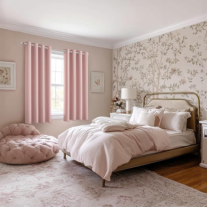 MIULEE Blackout Curtains for Bedroom 2 Panels 50 x 63 Inch Long Pink | Thermal Insulated, Living Room Darkening Grommet Drapes, Noise Reducing, Light Blocking Window Treatments