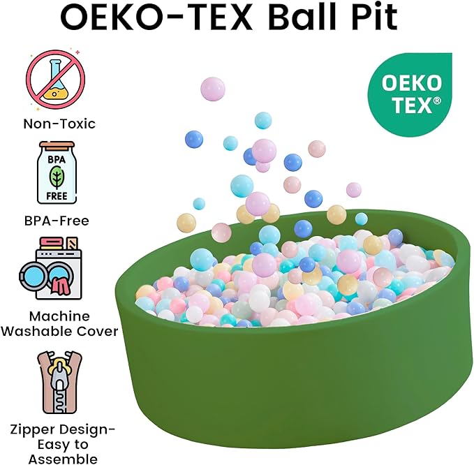 Ball Pit for Toddlers 35.43''x11.81 Baby Ball Pits Soft Memory Foam Ball Pits Round Kids Ball Pit Indoor Kids Play Ball Pool Ideal Gift for Girls and Boys (Green, NO Balls)