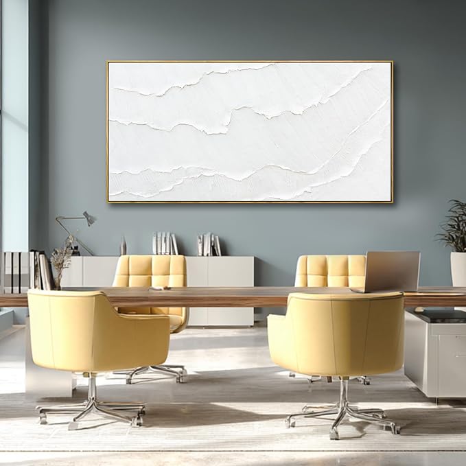 Large Framed White Abstract Wave Canvas Wall Art for Living Room 29x58 Inch