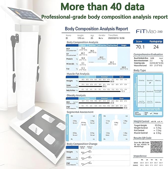 Body Composition Analyser Weight Height Measurement Intelligent Body Scanner Measurement Analysis Fat Testing Machine Human Analyzer with Printer