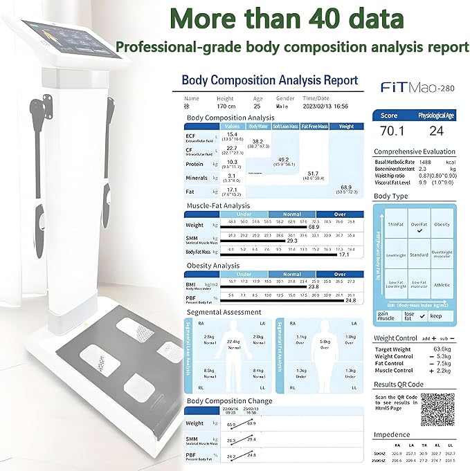 Body Composition Analyzer, Smart Body Analyzer Scale, in Body Scale with Body Fat Analysis, Professional Bioimpedance Biochemical Full Body Fat Protein Analyzer