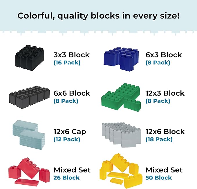 EverBlock Single Color Combo Pack | Giant Building Blocks | Easy to Connect & Reuse | Indoor & Outdoor Use | Build Displays & Structures | Blue