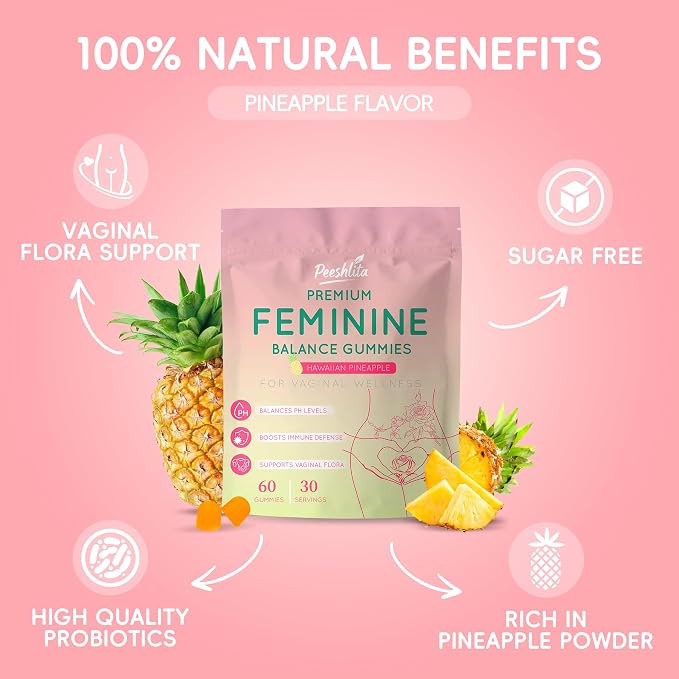 Premium feminine Balance Gummies for Women’s - Hawaiian Pineapple Gummies for Women PH Balance Support - Delicious PH Balance for Women’s with Immune Support - Vegetarian Friendly - 60 Count
