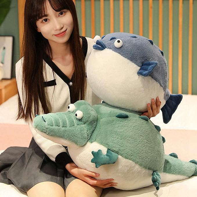 Puffer Fish Plush Pillow 15.7'' Funny Stuffed Animals Soft Plushies,Chubby Puffer Fish Plush Toy,Unique Fat Pufferfish Stuffed Animals for Girls Kids Boys Birthday