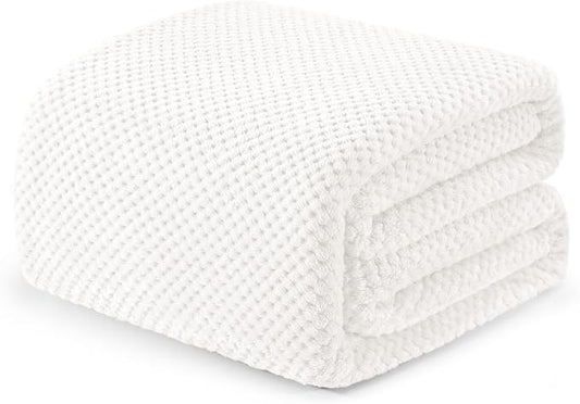 Exclusivo Mezcla Soft Waffle Fleece Bed Blanket King Size, White | Lightweight Plush Blanket for Bed, Bedroom, Cozy Flannel with Waffle Texture, Stylish Home Decor, All Season, 104x90 Inches