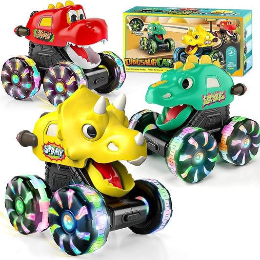 Dinosaur Monster Trucks for Toddlers 2-4:Toy Cars 3 Pack for Toddler Age 1-3,Light-Up Truck with Moving Mouth, Fun Car Toys for 1 Year Old Boy, Dinosaurs Toy for Kids 3-5,5-7, Perfect Boys Girls Gifts