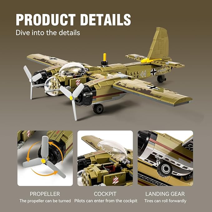 DAHONPA JU88 Bomber Plane Junker Aircraft Building Set [430pcs+] Classic German Fighter Models, Perfect for Holiday Gifts and Military Displays