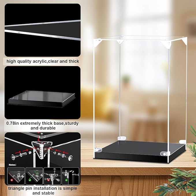 Acrylic Display Case for Action Figures,Clear Acrylic Display Box for Collectibles Home Storage & Organizing Figures Models Doll Toys 8" Lx8 Wx12 H