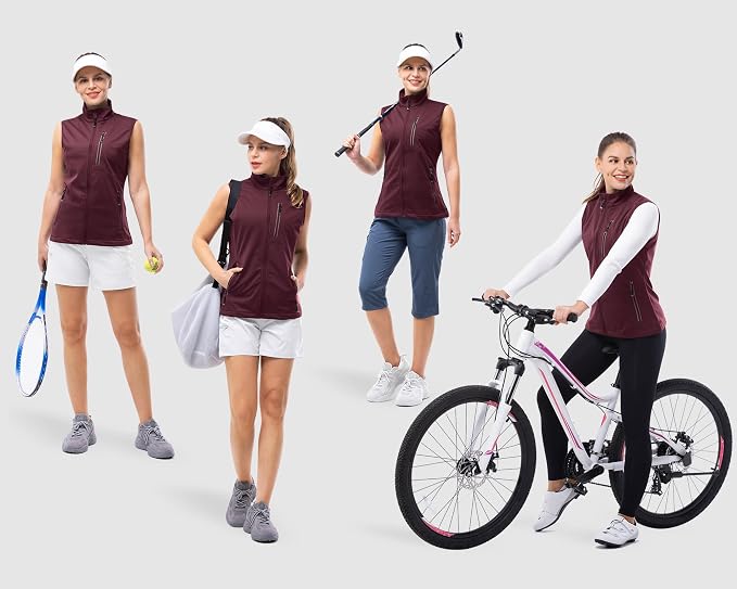 33,000ft Women's Lightweight Running Vest Outerwear with Pockets, Windproof Sleeveless Jacket for Golf Hiking Travel