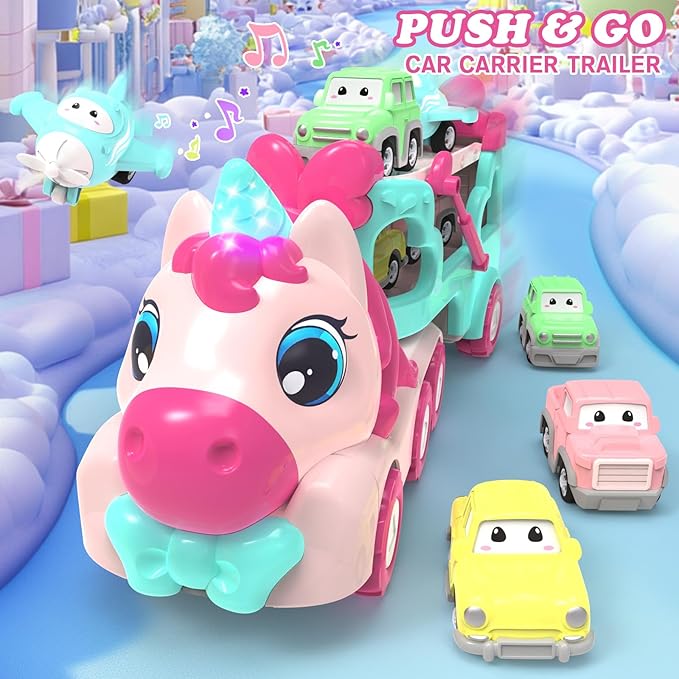 Girl Toddler Toys 3 4 5,Unicorn Toys Truck with Light & Sound, 3 4 5 6 7 8 Year Old Girl Gifts,Toy Cars for Toddlers Girls,Birthday Gifts for 3-12 Year Old Girls