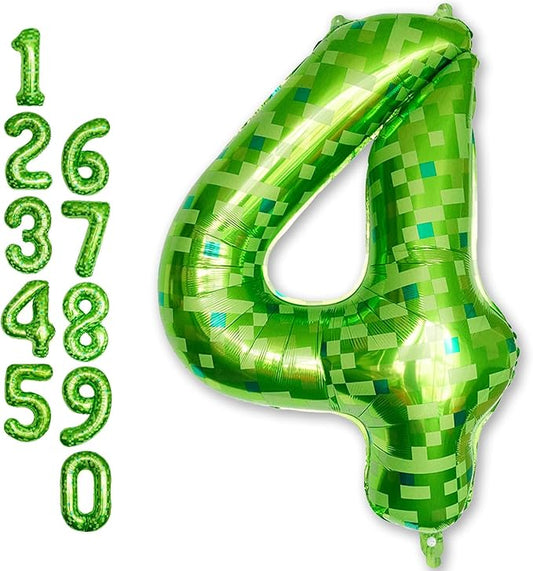 Number 4th Birthday Balloon Lime Green Pixel, 40 Inch Large Dark Kelly Green Number 4 Foil Balloons for Boys Four Year Old Birthday Video Game Forest Golf Theme St. Patrick's Day Party Decorations