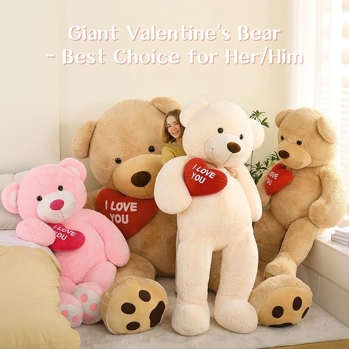Giant Teddy Bear 52" - Big Stuffed Animal with Heart - Large I Love You Teddy Bear Plush Toys for Kid Christmas Birthday - Valentines Bear Gift for Girlfriend Wedding