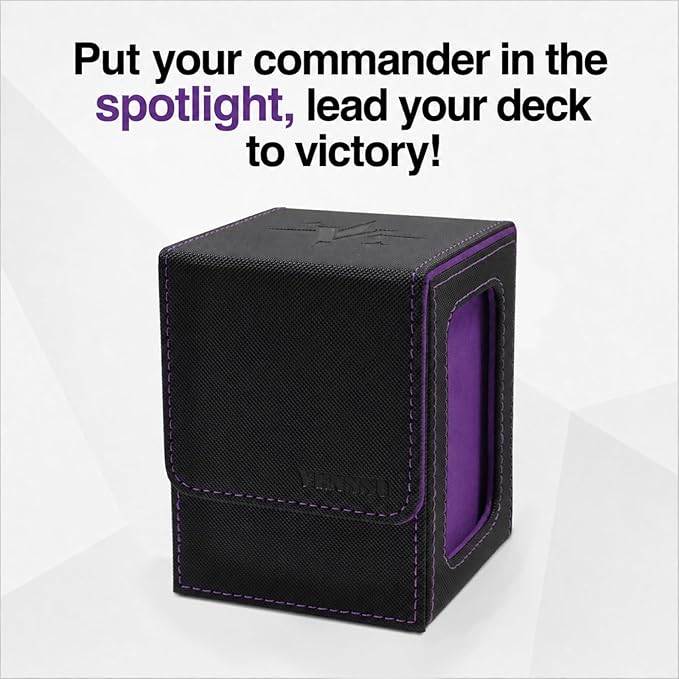 Venssu MTG Deck Box With Slot For Commander Display, Patented Design, Fits 100+ Double /120+ Single Sleeved Cards, With 2 Dividers And 1 Toploader,Compatible with board game TCG CCG (Black＆Purple)