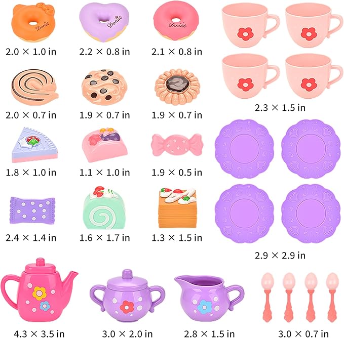 Lajeje Toddler Tea Party Set for Girls Ages 3-5, 23-Piece Pretend Play Tea Set for Kids with Teapot, Cups, Plates & Desserts, Perfect Size for Little Hands, Birthday for Girls