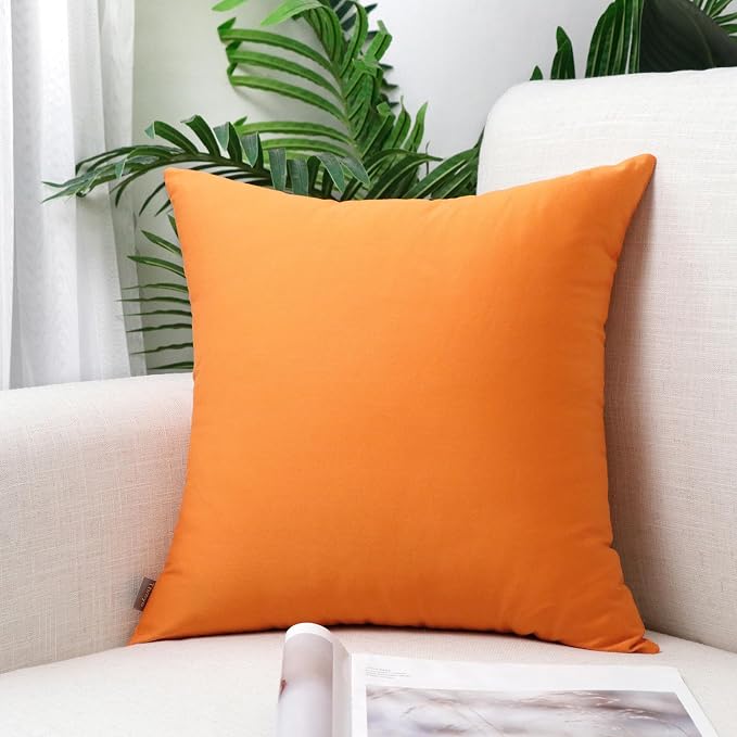 Thmyo 4-Pack 100% Cotton Comfortable Solid Decorative Throw Pillow Cases Square Cushion Cover Pillowcases Thanksgiving DIY Throw Pillow Covers for Sofa Bed Car(20x20 inch/50x50cm,Fall Orange)