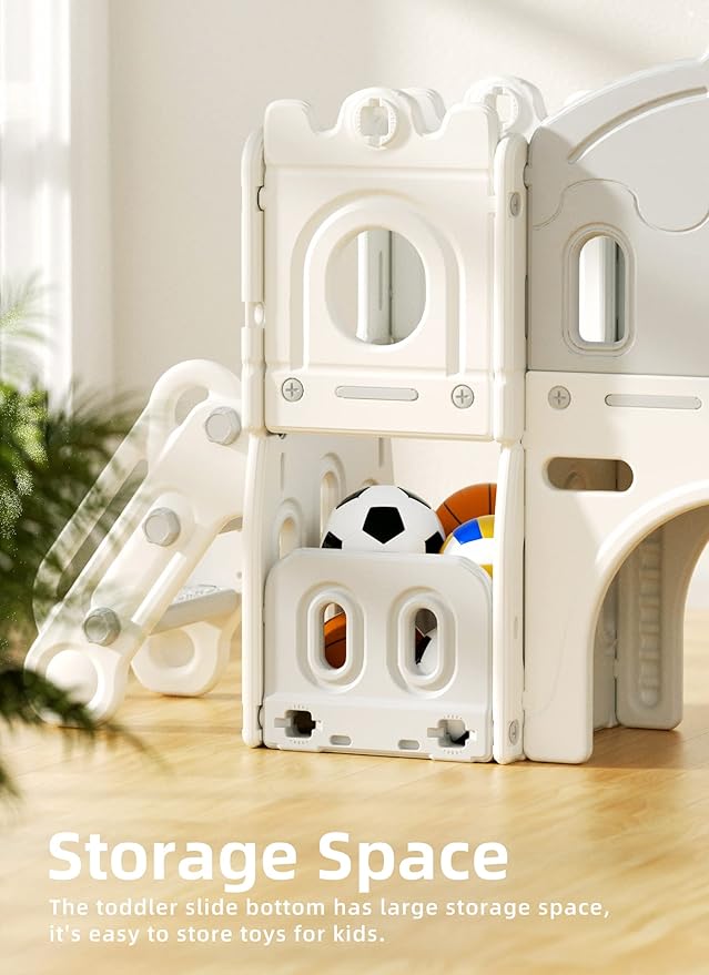 YUFU 8 in 1 Kids Slide for Toddlers Age 1-3, Kids Playset with Basketball Hoop and Ball, Indoor Outdoor Playground
