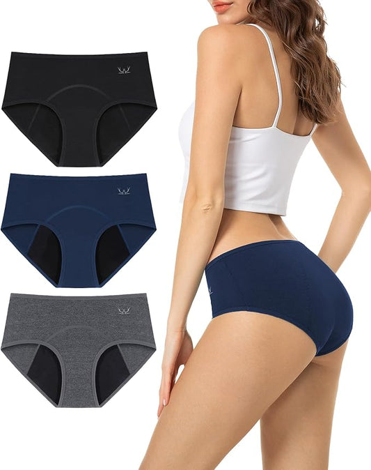 TANSTC Period Underwear for Women Heavy Flow | Leakproof Menstrual Panties Postpartum, Cotton Soft Breathable Briefs 3 Pack