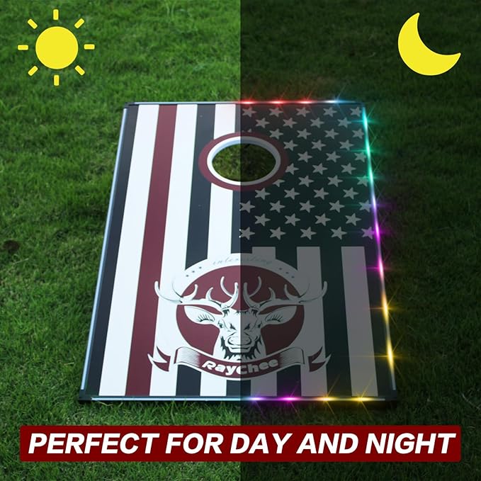 LED Cornhole Set, 3 x 2ft / 4 x2 ft Cornhole Board Game Set, Corn Hole Outdoor Game, Multi-Design with Light-Up Border, 8 Bean Bags, Carrying Case for Backyard, Beach, Lawn