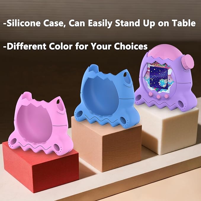 JCHPINE Hard Case and Silicone Cover for Tamagotchi Paradise Electronic Pet, Protective Cases for Tamagotchi Paradise with Screen Protector and Lanyard (Purple)
