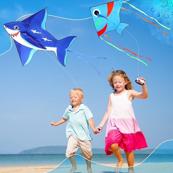 Leitee 6 Pack Large Kite for Kids and Adults Butterfly Kite for Kids Age 4-8-12 Dragonfly Owl Parrot Eagle Goldfish Teens Toy Easy to Fly for Game Beach Outdoor Activities Gifts(Ocean Style)