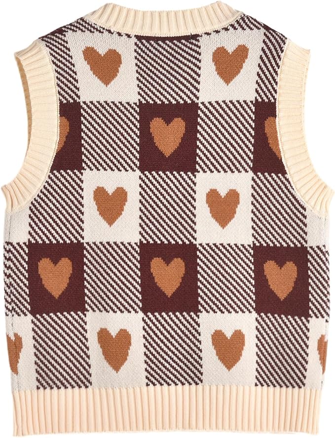 Women's Sweater Vest,Y2K Sleeveless Pattern Preppy Style Knitted Crop Tank Top for Girl