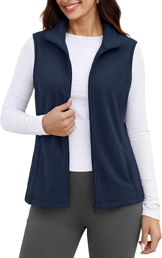 MAGCOMSEN Women's Fleece Vest Outerwear Sleeveless Lightweight Zip Jackets Warm Soft Vests with Zipper Pockets