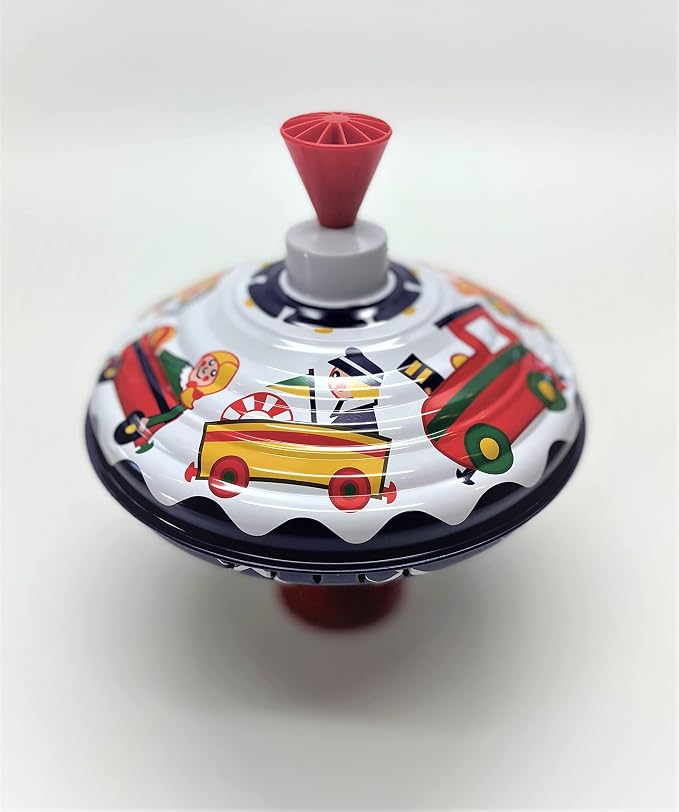 Classic Music Box Spinning Tin Top Toy from KsmToys by Bolz. The Funny Buzzing Hum Gets Louder As The Top Spins Faster, 7.5" x 7.5" x 7.5" Ages 18 m+