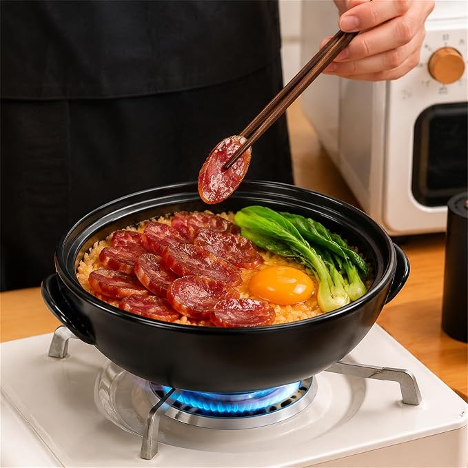 Okllen Large Korean Ceramic Bowl with Lid and Platter, 54 oz Clay Pot for Cooking, Sizzling Hot Pot for Dolsot Bibimbap, Soup, Casserole, Rice, Stew, Noodle