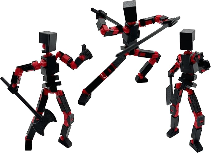 (Assembly Completed) 3D Printed Enlarge Body Size 8.13-inch Action Figure Lucky20, Full Body Mechanical Movable Toy, Multiple Accessories, Desk Decoration (Black)