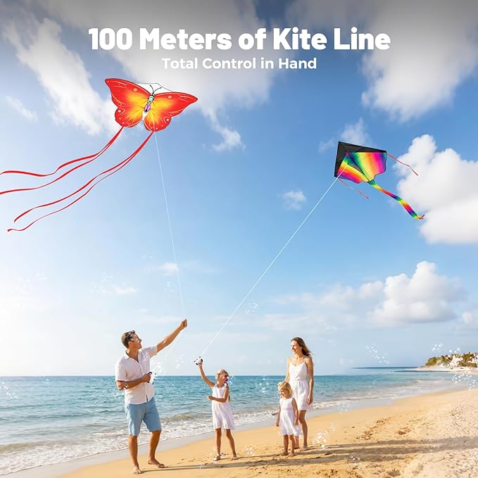 3 Pack Large Kites, Easy to Fly Large Butterfly, Giant Red Octopus & Colorful Delta Kite for Beach Trip - Perfect Kites for Kids Ages 4-8 8-12, Gifts for Easter and Festival