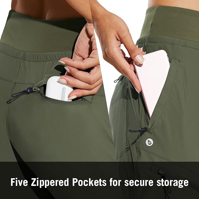 baleaf Womens Lightweight Hiking Pants Water Resistant Quick Dry Joggers with 5 Zipper Pockets UPF 50+ for Travel Hiking