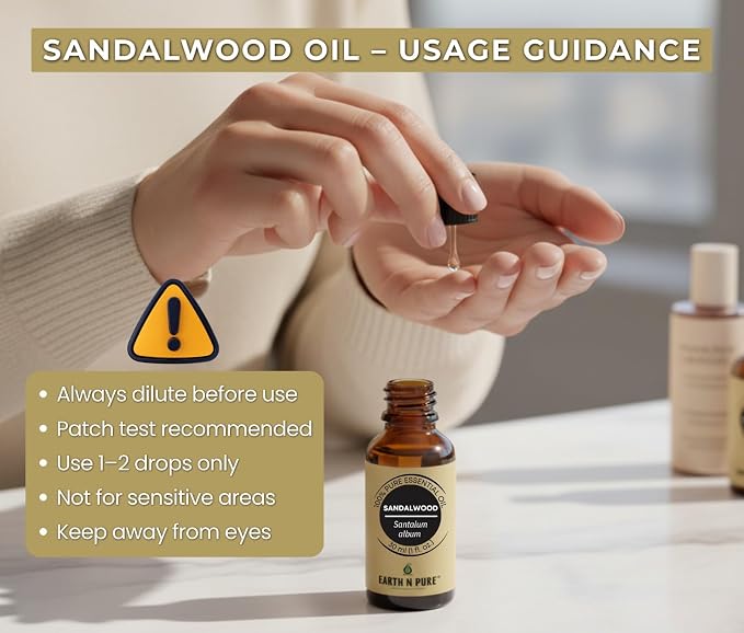 Earth N Pure Sandalwood (Chandan Oil) Essential Oil for Skin- Natural and Therapeutic Grade with Glass Dropper - 30 ml