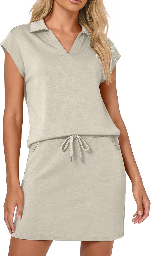Casly Lamiit Womens Two Piece Skirt Sets Casual Cap Sleeve Lapel V Neck Tops Summer Travel Outfits Short Tennis Skort Set