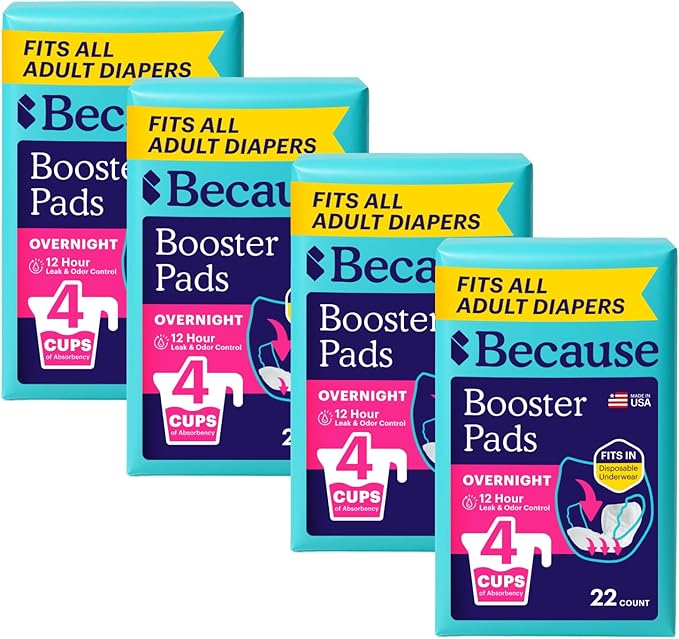 Because Overnight Booster Pads Fit All Adult Diapers, Helps Keep Your Adult Diaper Active All Night, Adds 4 Cups to Incontinence Underwear, Extra Absorbency, 88 Count