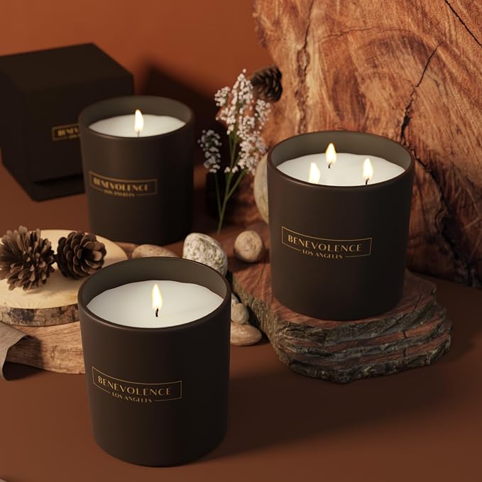 Benevolence LA Premium Pine Wood Scented Candle – Long-Lasting, 45-Hour Burn – Luxury Natural Soy Candle for Home – Aromatherapy & Room Decor – 8oz