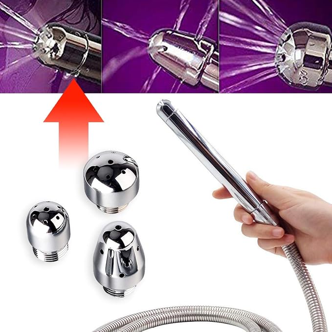 Shower Douche Enema Kit with Hook up, Colon Nozzle Cleaner System with 59 inch Shower Hose and 3 Heads for Men Women Cleaning