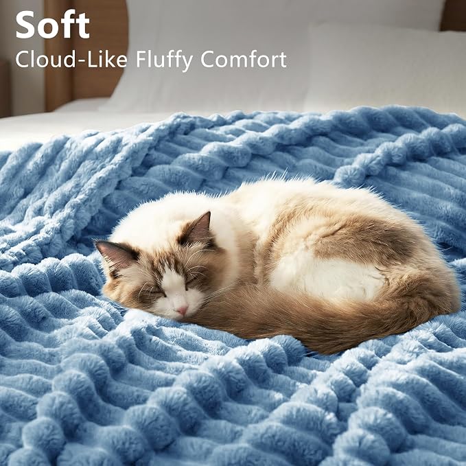 HIMEET Grayish Blue Twin Blanket for Bed, 300GSM Ribbed Fleece, 60 x 80 in | Ultra Soft Flannel, All-Season Lightweight Warmth, Bed Layering Pick & Dorm Essential, Gift for Men & Women, Machine Washable