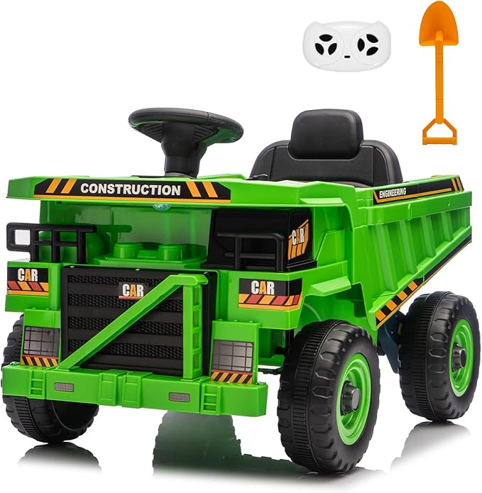 POSTACK Ride on Toy with Parental Remote Control, 12 Volt Battery Powered 4 Wheels Kids UTV, Kids Cars to Drive for Toddlers Boys Girls with Shovel,3 Speeds,Bluetooth, Music, Green