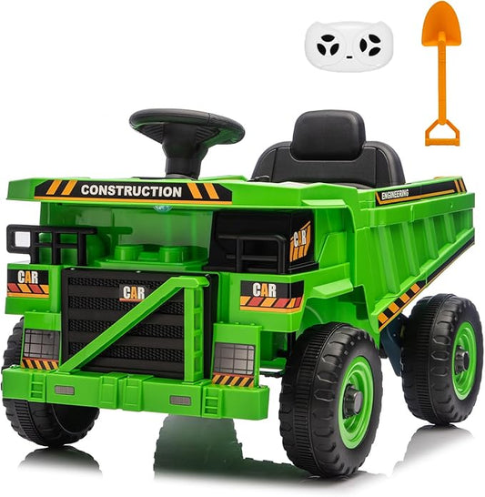 POSTACK Ride on Toy with Parental Remote Control, 12 Volt Battery Powered 4 Wheels Kids UTV, Kids Cars to Drive for Toddlers Boys Girls with Shovel,3 Speeds,Bluetooth, Music, Green
