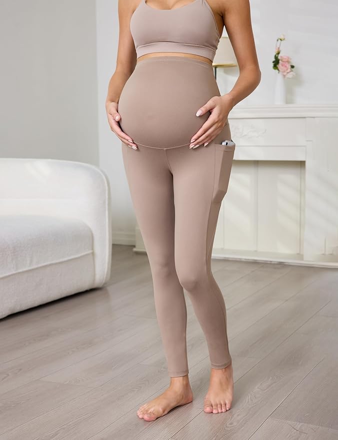 Buttergene 1 Pack Women's Maternity Leggings with Pockets Over The Belly Pregnancy Active Wear Workout Yoga Tights Pants