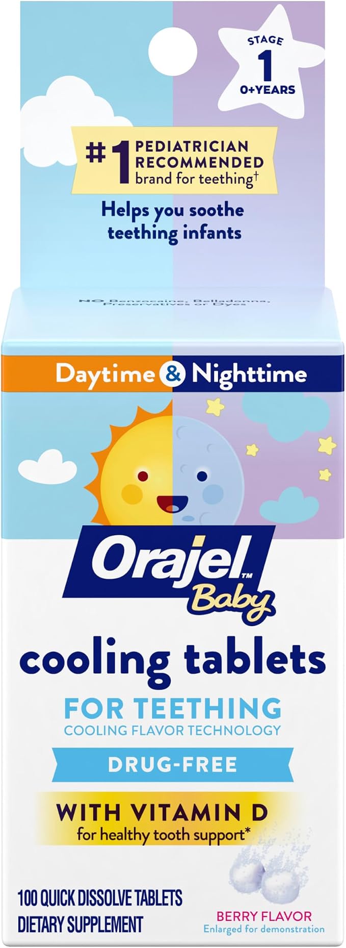Orajel Baby Cooling Tablets for Teething with Vitamin D, 100 Quick Dissolve Tablets,White