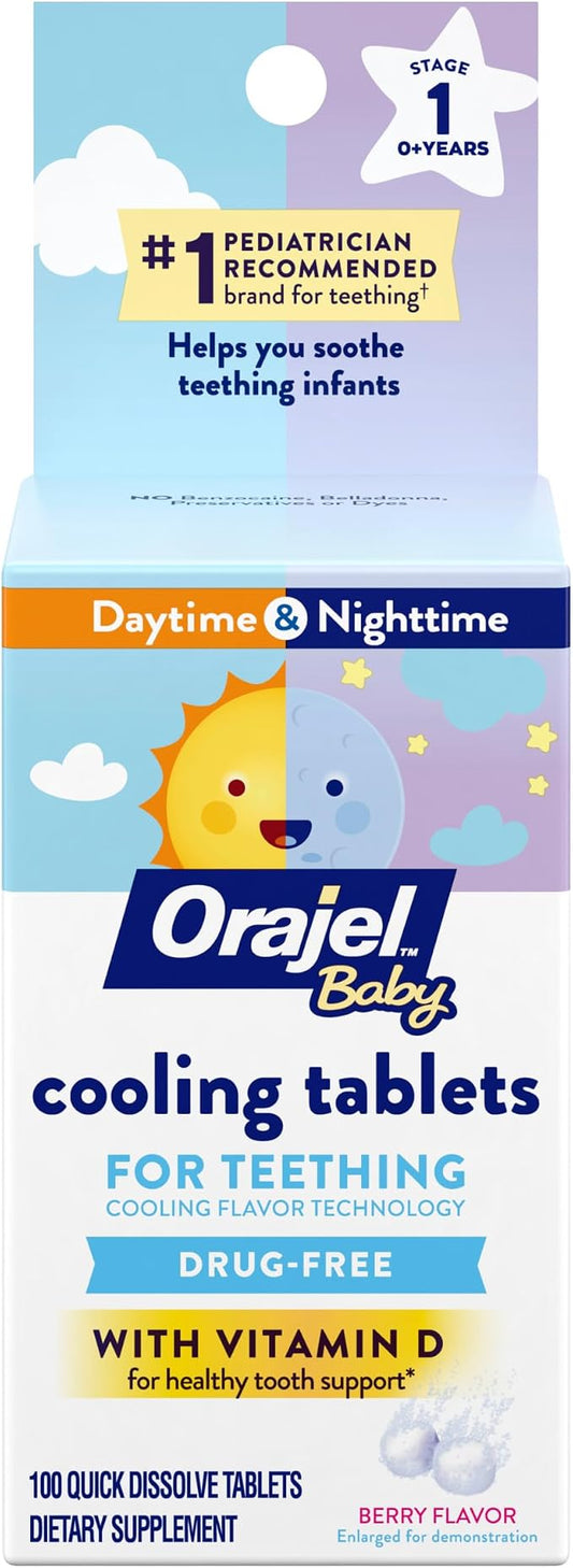 Orajel Baby Cooling Tablets for Teething with Vitamin D, 100 Quick Dissolve Tablets,White