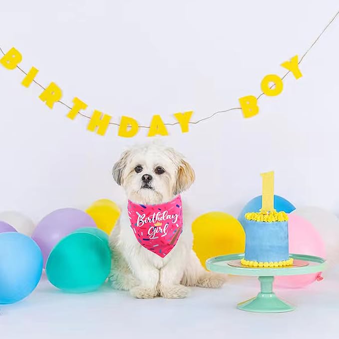 Realeaf Birthday Girl Dog Bandana, Dog Birthday Party Supplies,Premium Durable Fabric, Bandana for Small and Medium Dogs Pets (Pink, Small)