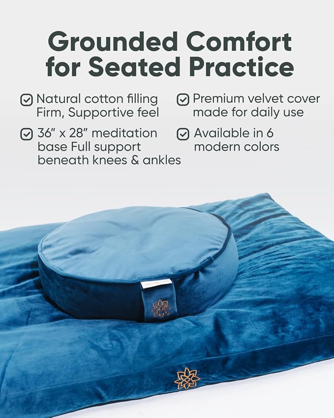 Mindful & Modern Zabuton Meditation Mat - Cotton Filled Yoga and Meditation Pad - Zabuton Meditation Cushion for Kneeling and Sitting Support - Large Rectangular Sitting Floor Pillow for Bench or Zafu