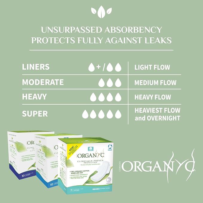 Organyc - 100% Certified Organic Cotton Feminine Pads - Heavy Flow, 10 Count (Pack of 2) (B003ART1JG)