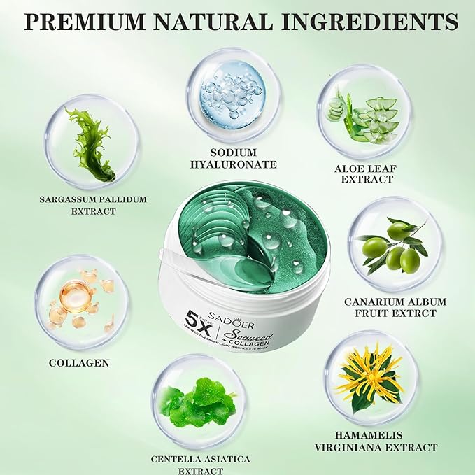 Seaweed Brightening Under Eye Patches (80 Pieces) with Collagen & Hyaluronic Acid, Moisturizing Eye Mask Gel Pads for Eye Bags, Fine Lines,Dark Circle,Puffiness, Bridesmaid Birthday Gifts for Women