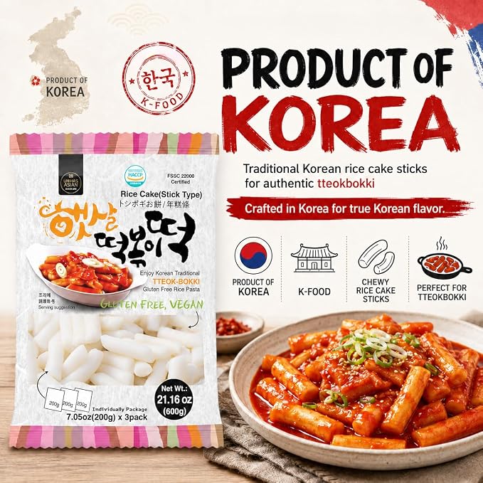 Unha's Korean Tteokbokki Garaetteok Rice Cake Sticks, 42.32 oz 2 Pack | garaetteok rice cake sticks, 6 portions, Korean tteokbokki, tteokguk soup, rabokki ramen, hot pot