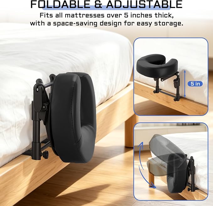 Massage headrest for Bed with Storage Bag Adjustable Mattress Top Massage Kit, Massage Face Cradle at Home for Massage SPA Foldable & Portable Face Down Pillow After Eye Surgery (Black)
