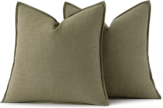 MIULEE Decorative Linen Pillow Covers 20x20 Inch Light Olive Green | Boho Farmhouse Neutral Couch Throw Pillows for Bed, Pack of 2 Accent Modern Pillowcases, Sofa Livingroom Home Decor